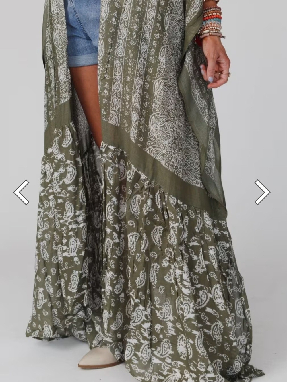 Three Bird Nest Olive & White Paisley Boho Duster Kimono - Picture 3 of 8